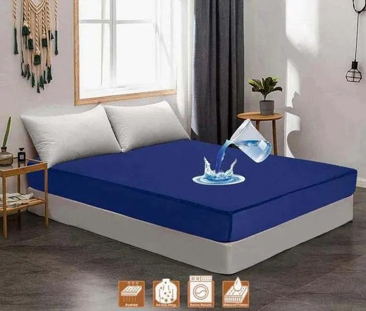 Terry Cotton Waterproof Mattress Protector - Navy Blue