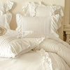 Luxury Satin 400 Tc Ruffle With Pom Poms and Pleated Duvet Cover White