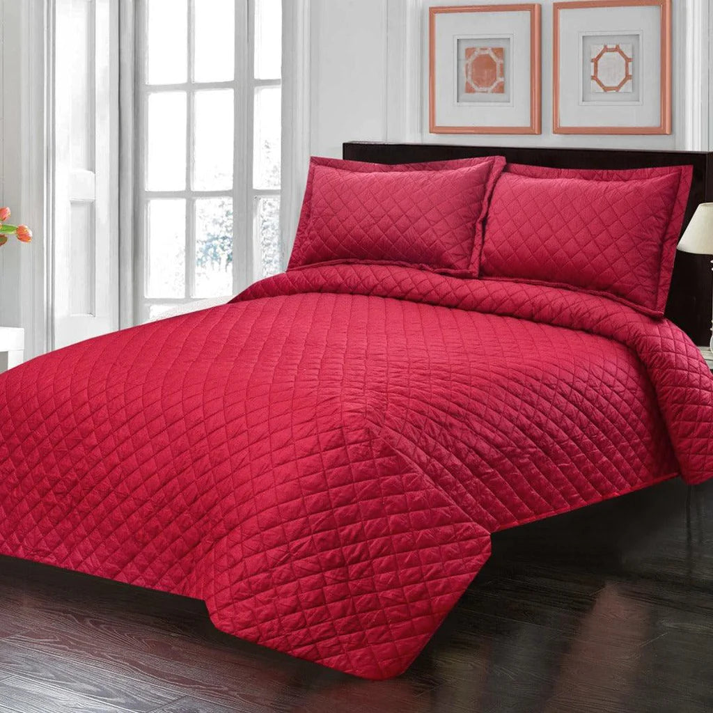 3 PCS LUXURY COTTON SATIN BEDSPREAD - RED - 99 Bedding Store