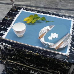 9 PCS TROLLEY MAT AND NAPKIN SET WITH LACE - BLUE - 99 Bedding Store