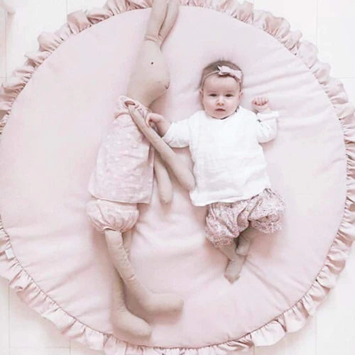 Round Style Baby Rug With Frill - Baby Pink - 99 Bedding Store