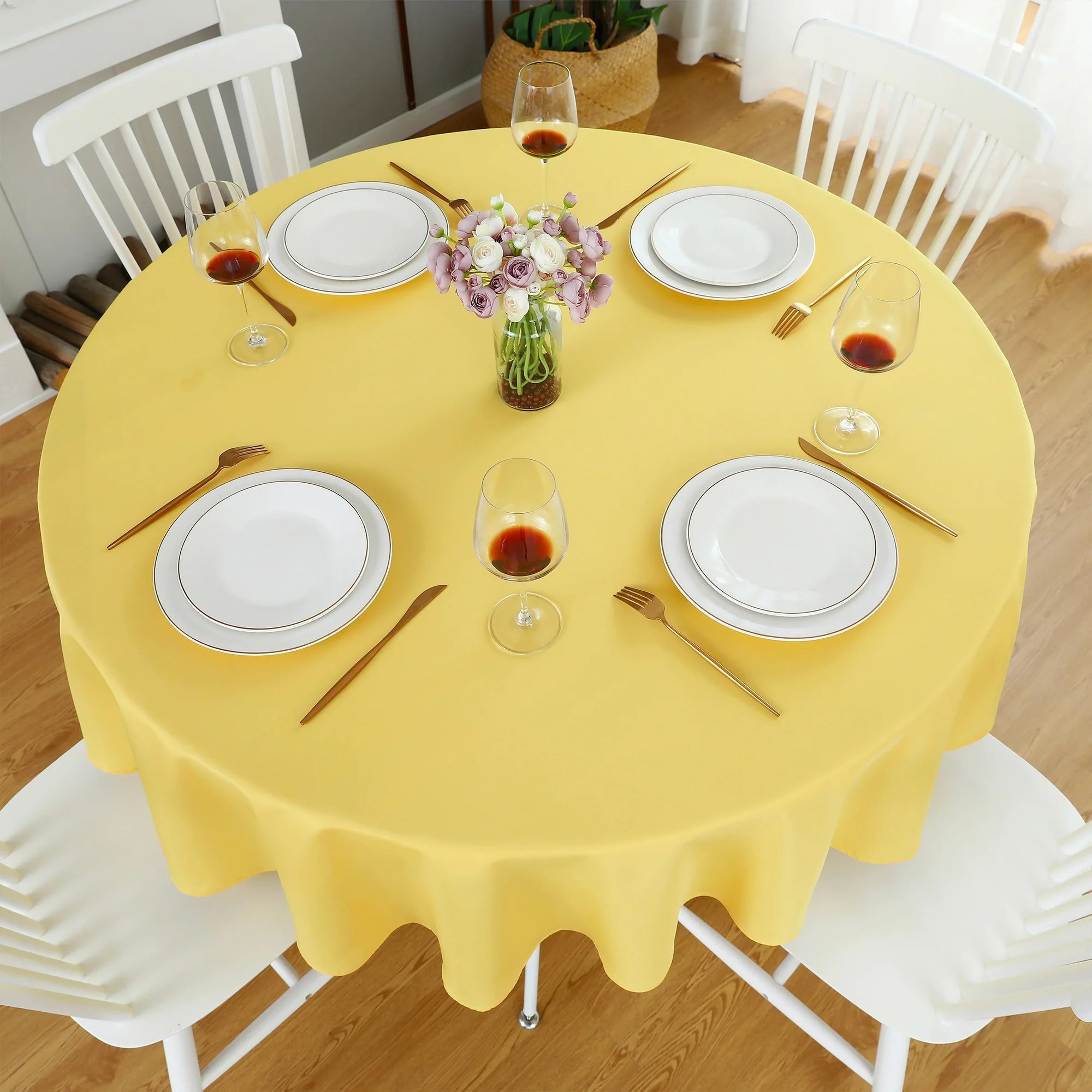 Decorative Cotton Round Tablecloth - Yellow