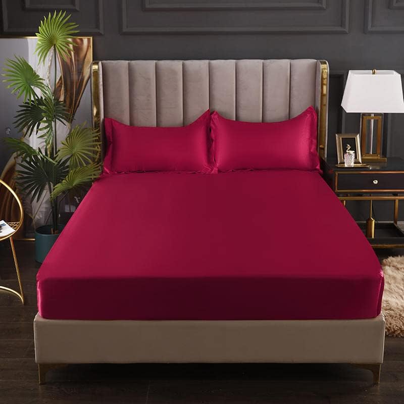 Luxury Egyptian Cotton Satin Fitted Sheet Set - Maroon - 99 Bedding Store