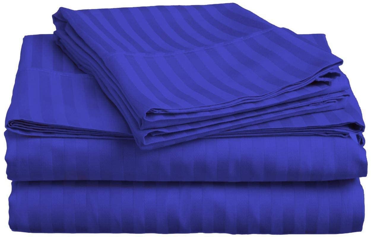 Luxury Strip Satin Bed sheet Set - Royal Blue - 99 Bedding Store