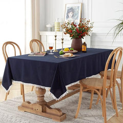 Decorative Tablecloth With Pompoms - Navy Blue - 99 Bedding Store