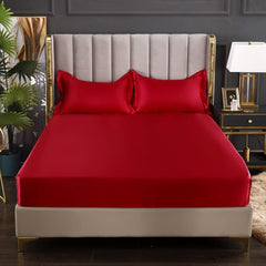 Luxury Egyptian Cotton Satin Fitted Sheet Set -Red - 99 Bedding Store