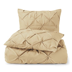 Luxury Cotton Satin Pintuck Duvet Cover Set -Beige - 99 Bedding Store