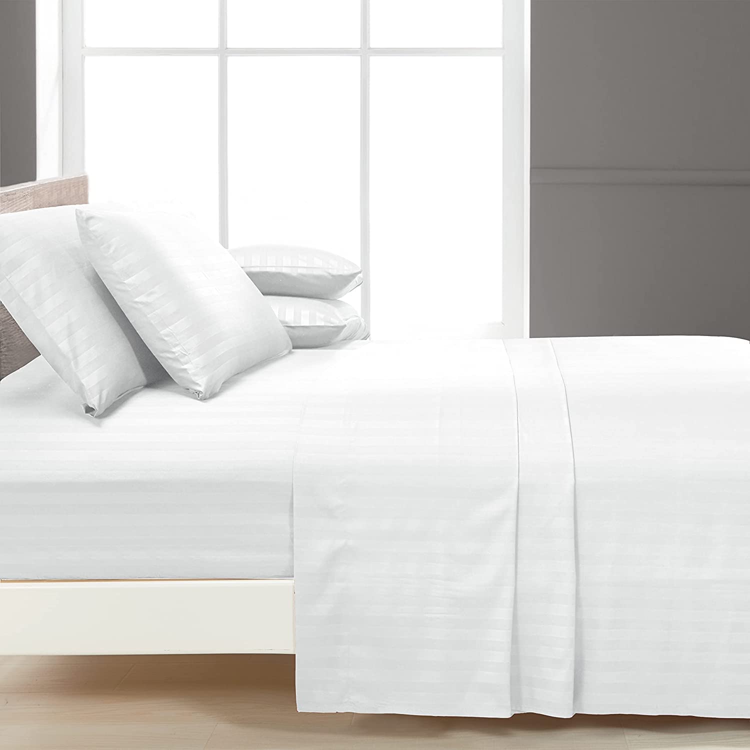 Luxury Strip Satin Bed sheet Set - White - 99 Bedding Store