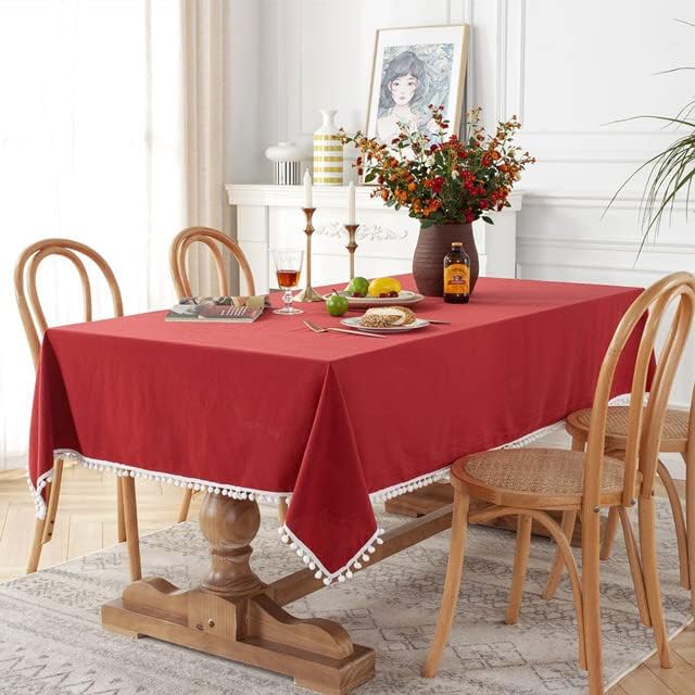 Decorative Tablecloth With Pompoms - Maroon - 99 Bedding Store