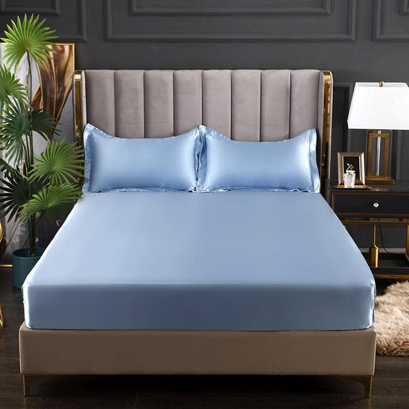 Luxury Egyptian Cotton Satin Fitted Sheet Set - Sky Blue - 99 Bedding Store