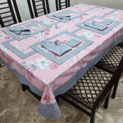 Grey Bordered Printed Cotton Reversable Dinning Set - New Rose Garden