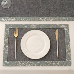 Charcoal Grey Jute Dinning Set With Printed Border-