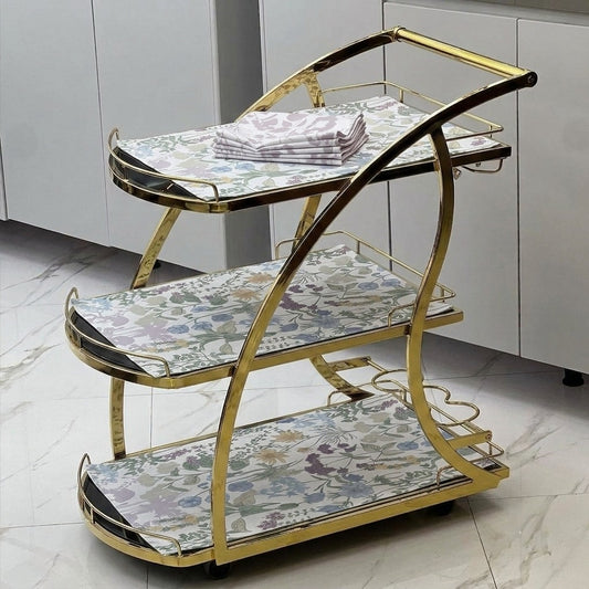 Waterproof Tea Trolley 9 Pcs Set - Vintage Flowral