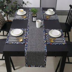 Charcoal Grey Jute Dinning Set With Printed Border-