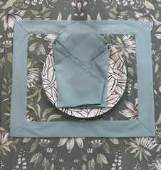 Aqua Bordered Printed Cotton Reversable Dinning Set - Green Garden