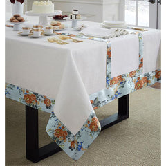 Cotton Dinning Set with Print Bordered- Rose Garden Beige