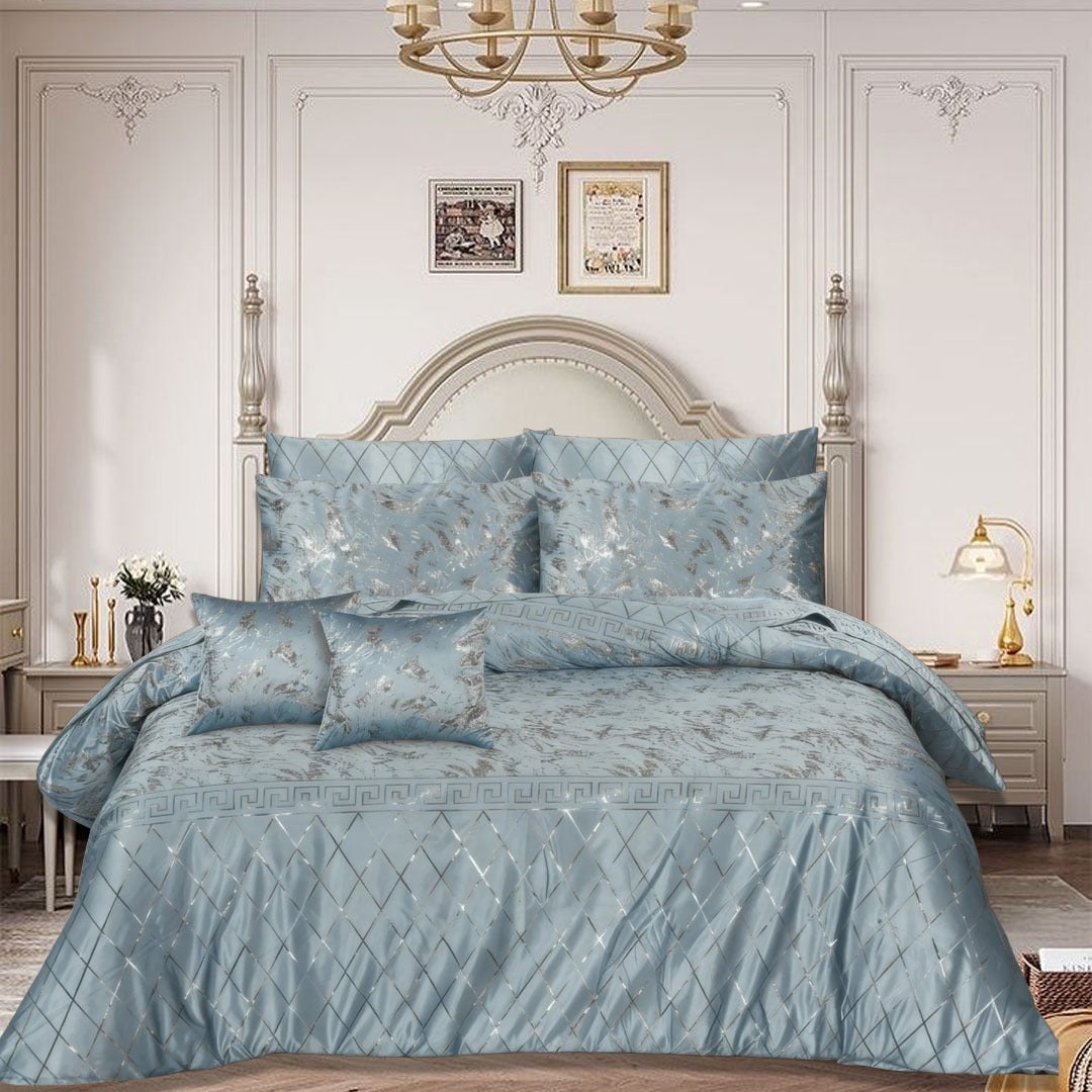8 Pcs Greek Border Velvet Duvet Cover Set - Silver Grey