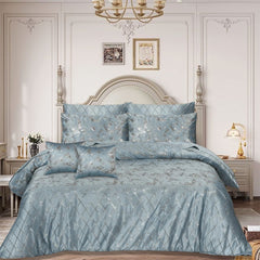 8 Pcs Greek Border Velvet Duvet Cover Set - Silver Grey