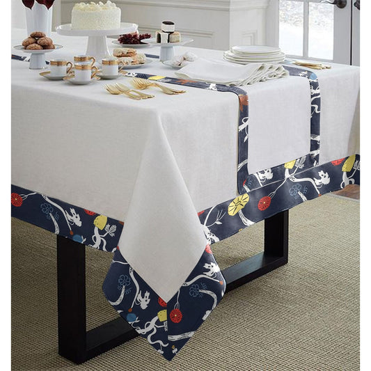 Cotton Table cover with Print Bordered- Blue Blossom