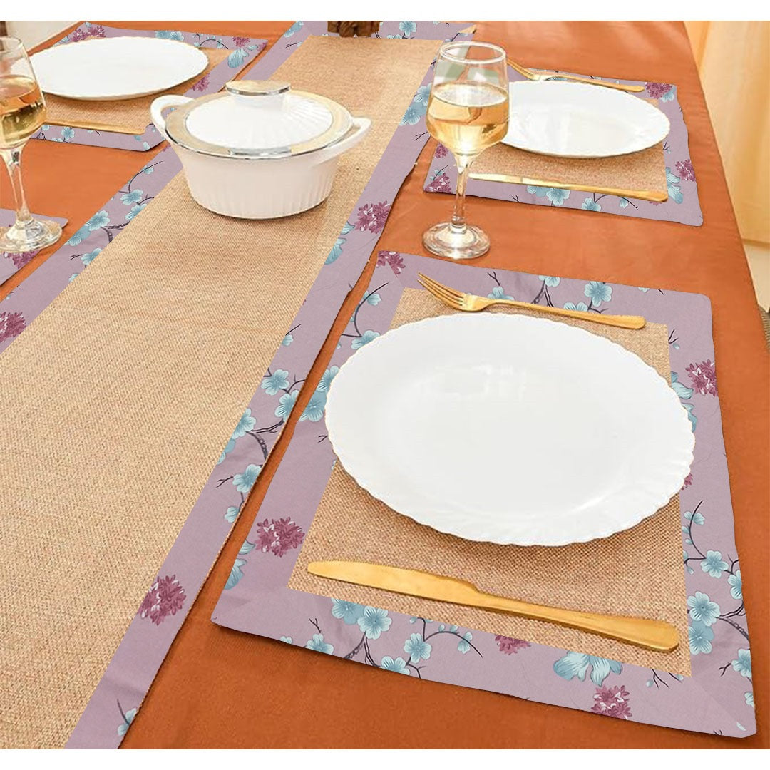Jute Dinning Set With Border- Rose Garden Pink