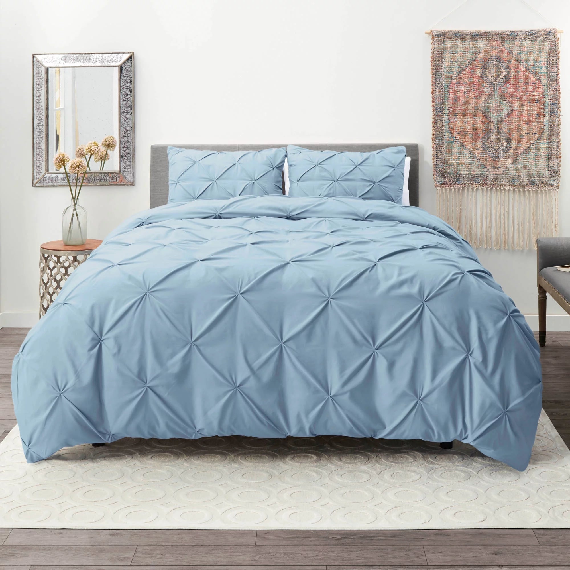 Luxury Cotton Satin Pintuck Duvet Cover Set - Sky Blue - 99 Bedding Store