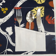 Dove White Bordered Printed Cotton Reversable Dinning Set - Blue Blossom