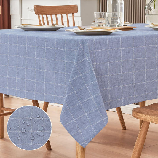 Waterproof Decorative Printed Cotton Table cover - Modern Vintage Blue Check - 99 Bedding Store