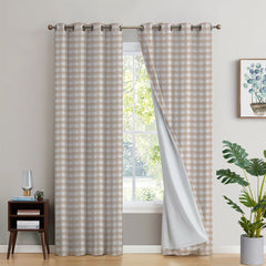 BEIGE CHECKED PRINTED BLACKOUT CURTAIN - 99 Bedding Store