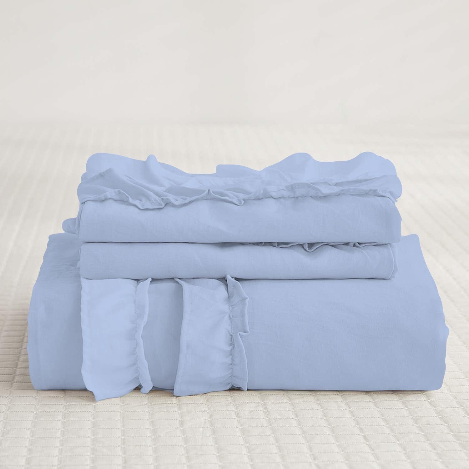 Luxury Cotton Frilled Duvet Set -Sky Blue - 99 Bedding Store