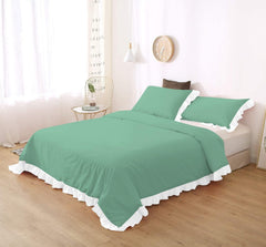 White Frilled Cotton Duvet Cover Set-006