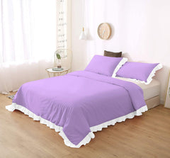 White Frilled Cotton Duvet Cover Set-006