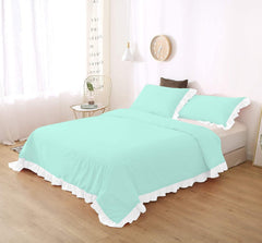 White Frilled Cotton Duvet Cover Set-006