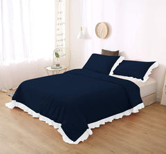 White Frilled Cotton Duvet Cover Set-006