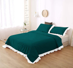 White Frilled Cotton Duvet Cover Set-006