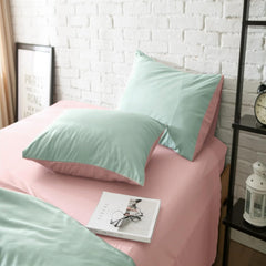 Plain Dyed Reversible Cotton Duvet Cover Set - Pink & Light Green - 99 Bedding Store