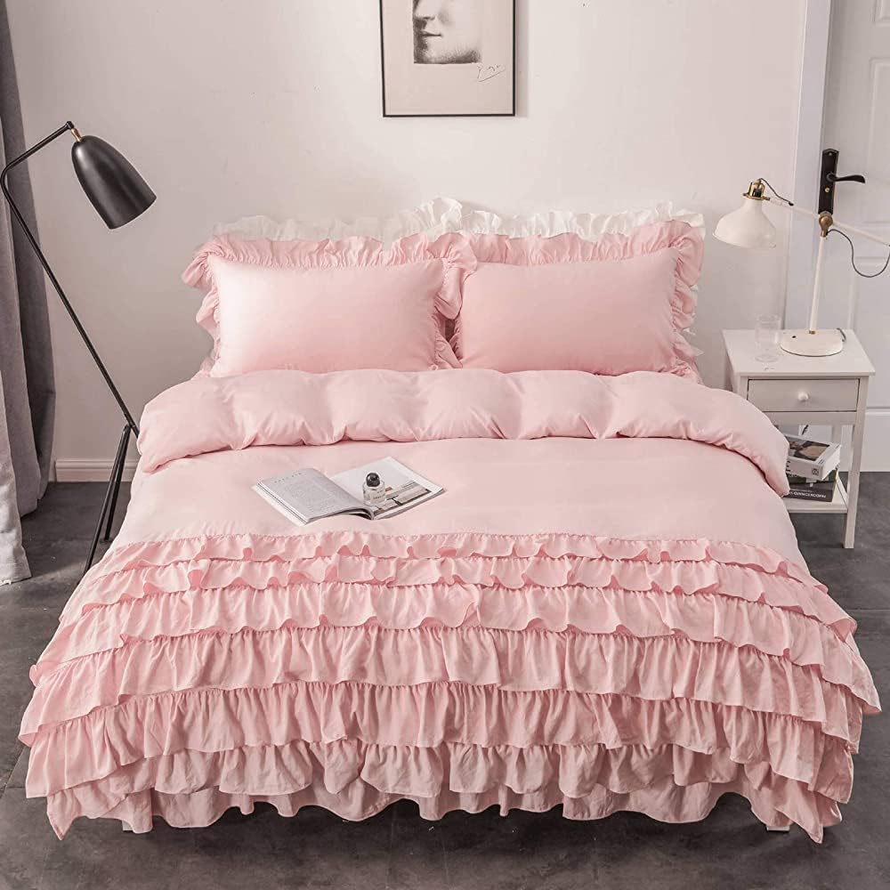 Luxury Cotton Frilled Duvet Set Pink - 99 Bedding Store