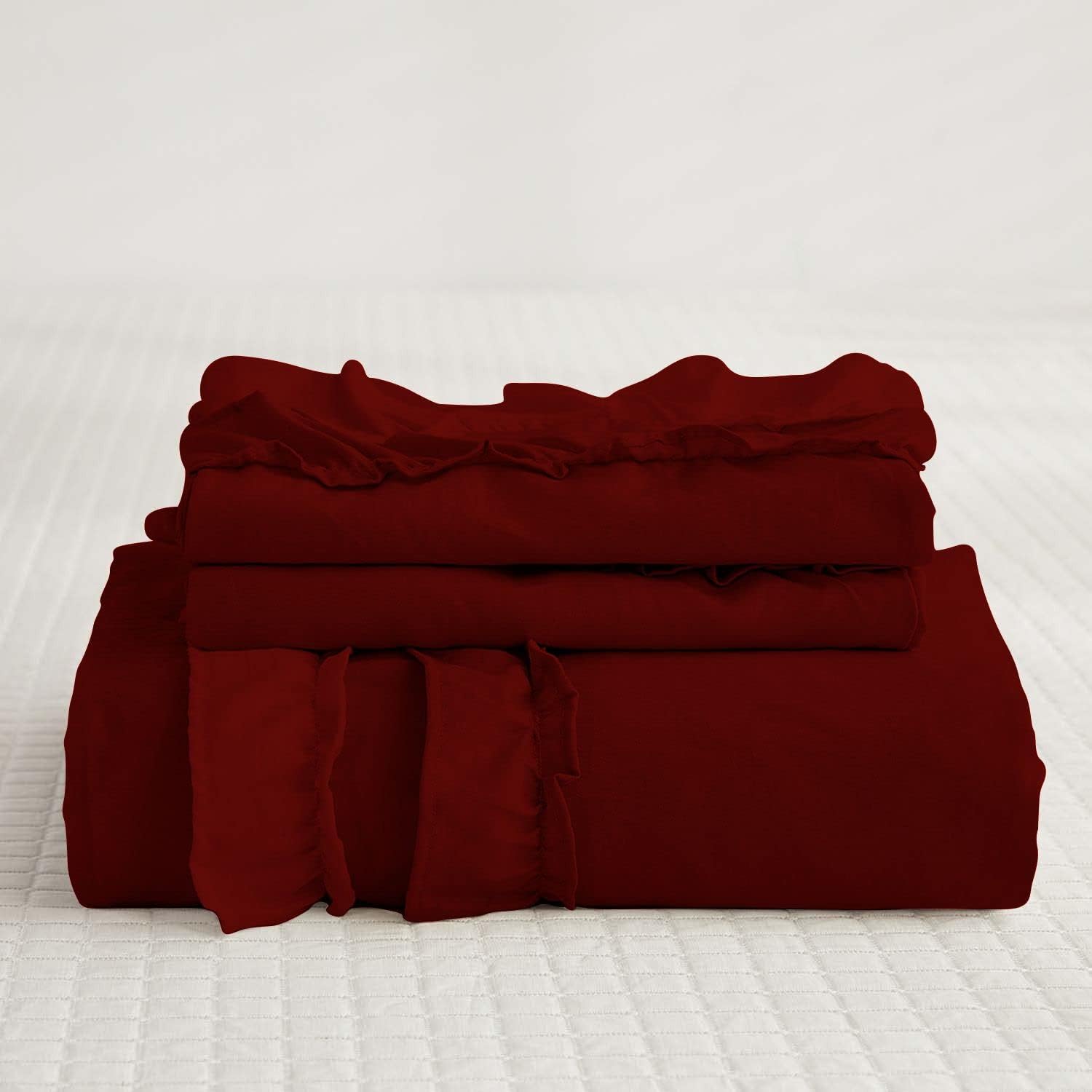 Luxury Cotton Frilled Duvet Set -Burgundy - 99 Bedding Store