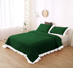 White Frilled Cotton Duvet Cover Set-006