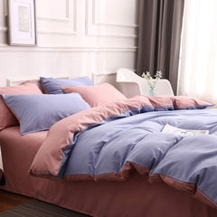 Plain Dyed Reversible Cotton Duvet Cover Set - Blush Pink & Lilac - 99 Bedding Store