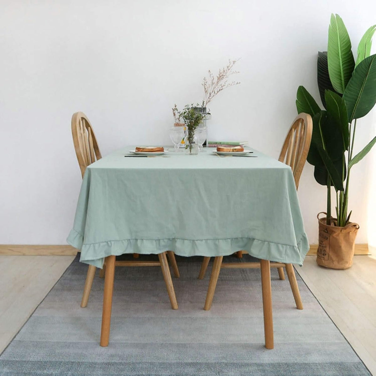 Decorative Tablecloth - Aqua With Frilled Bordered