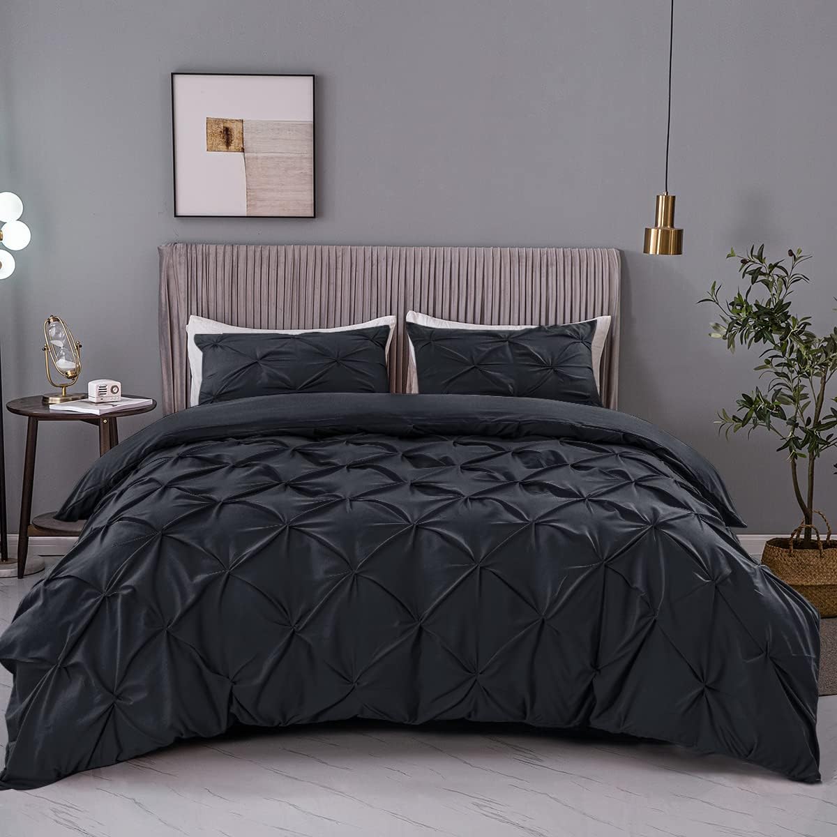 Luxury Cotton Satin Pintuck Duvet Cover Set - Dark Grey - 99 Bedding Store