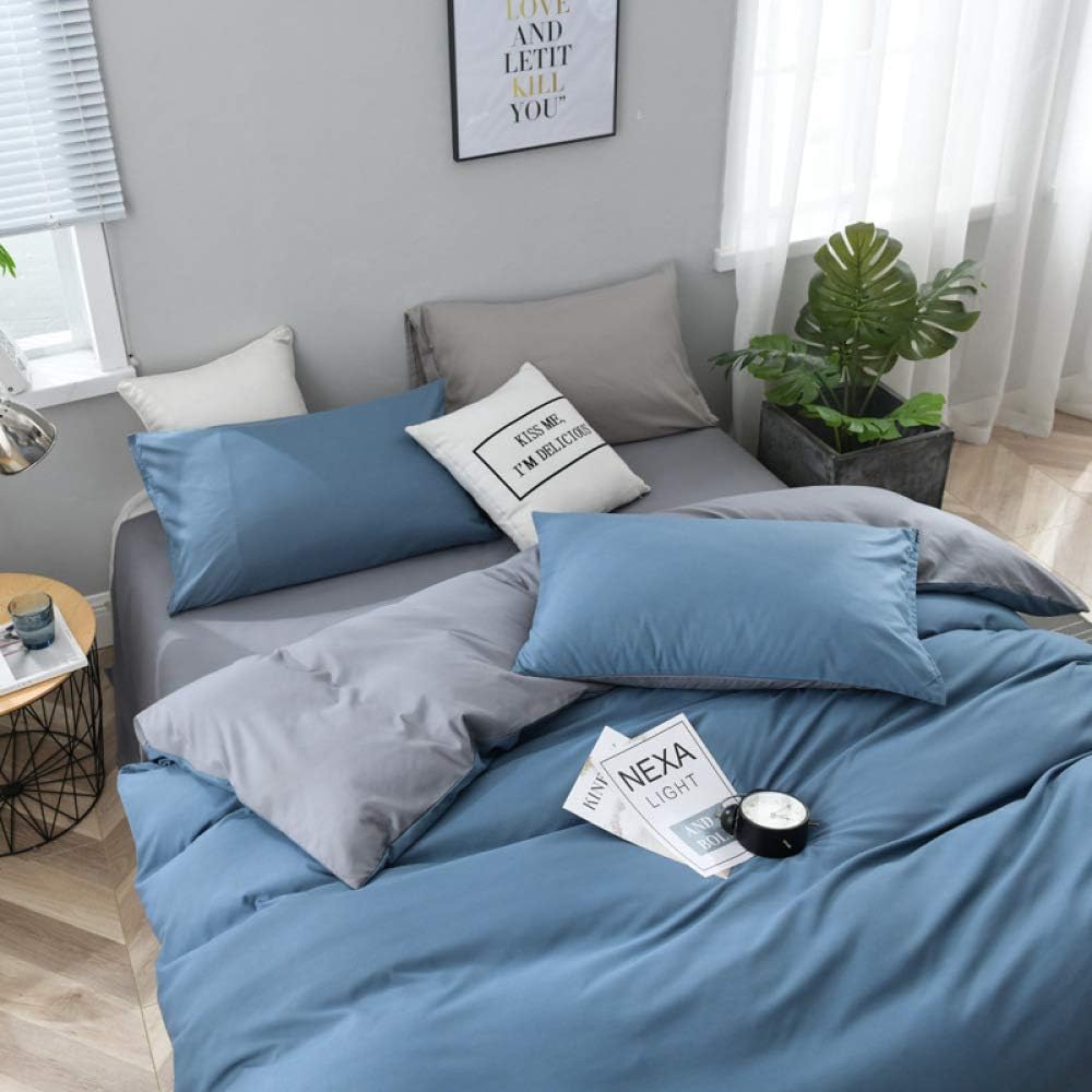 Plain Dyed Reversible Cotton Duvet Cover Set - Grey & Blue - 99 Bedding Store