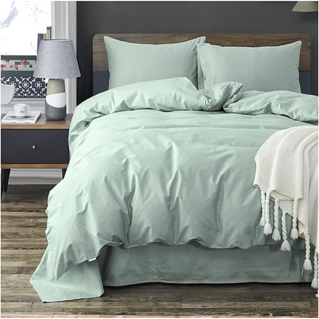 Plain Dyed Cotton Duvet Cover Set - Sage Green - 99 Bedding Store