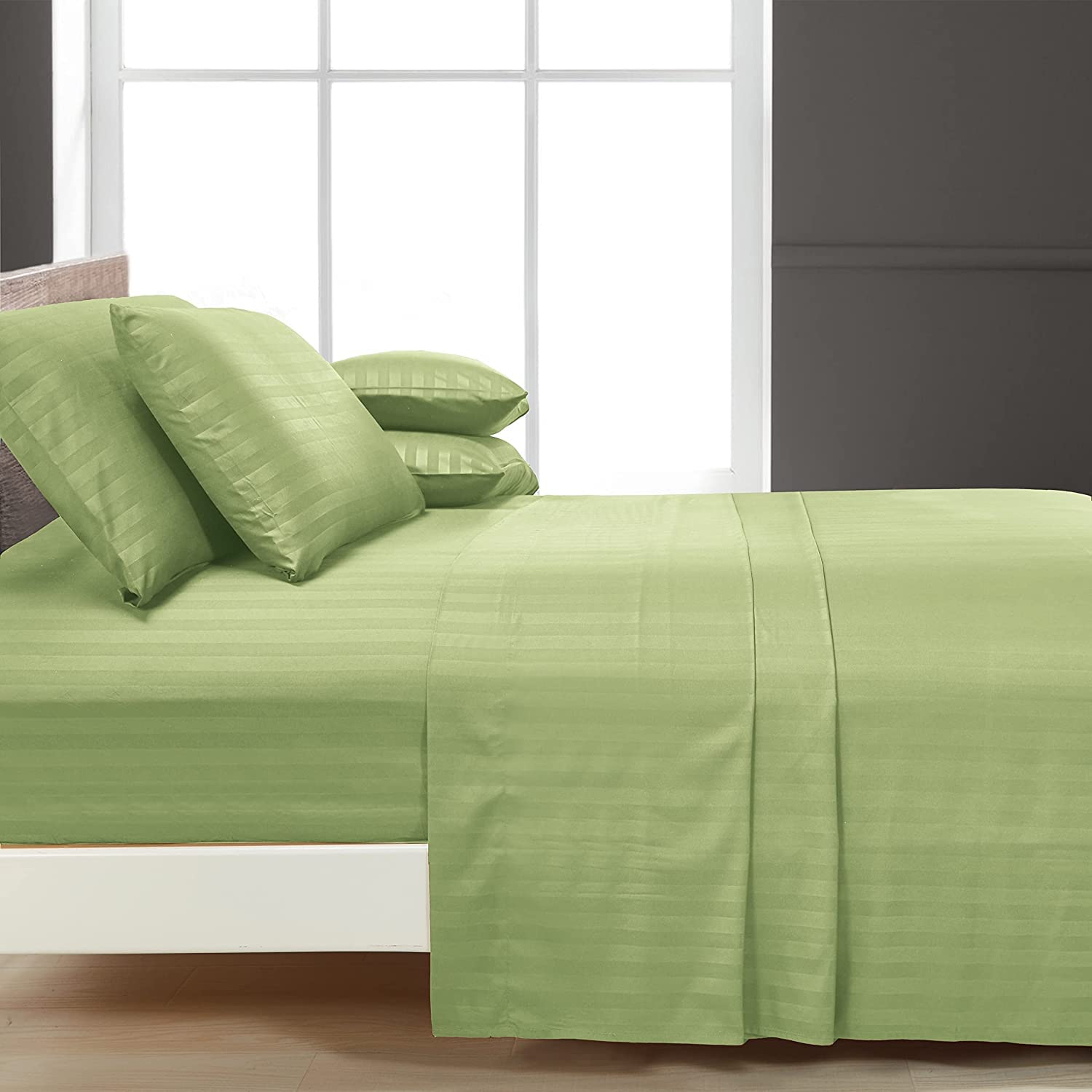 Luxury Strip Satin Bed sheet Set - Green - 99 Bedding Store