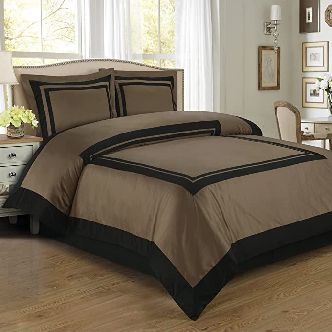 Luxury Ritch Cotton Ritz Hotel Style Duvet Cover Set - Taupe and Black - 99 Bedding Store