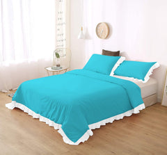 White Frilled Cotton Duvet Cover Set-006