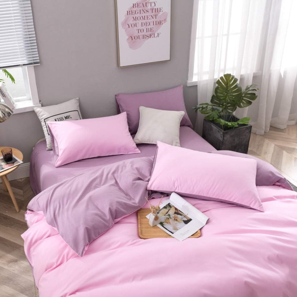 Plain Dyed Reversible Cotton Duvet Cover Set - BabyPink & Purple - 99 Bedding Store