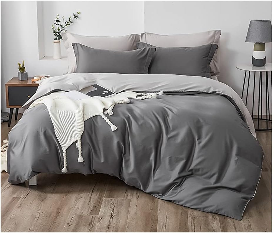 300 Tc Plain Dyed Reversible Cotton Duvet Cover Set - Royal Blue ang Light grey - 99 Bedding Store