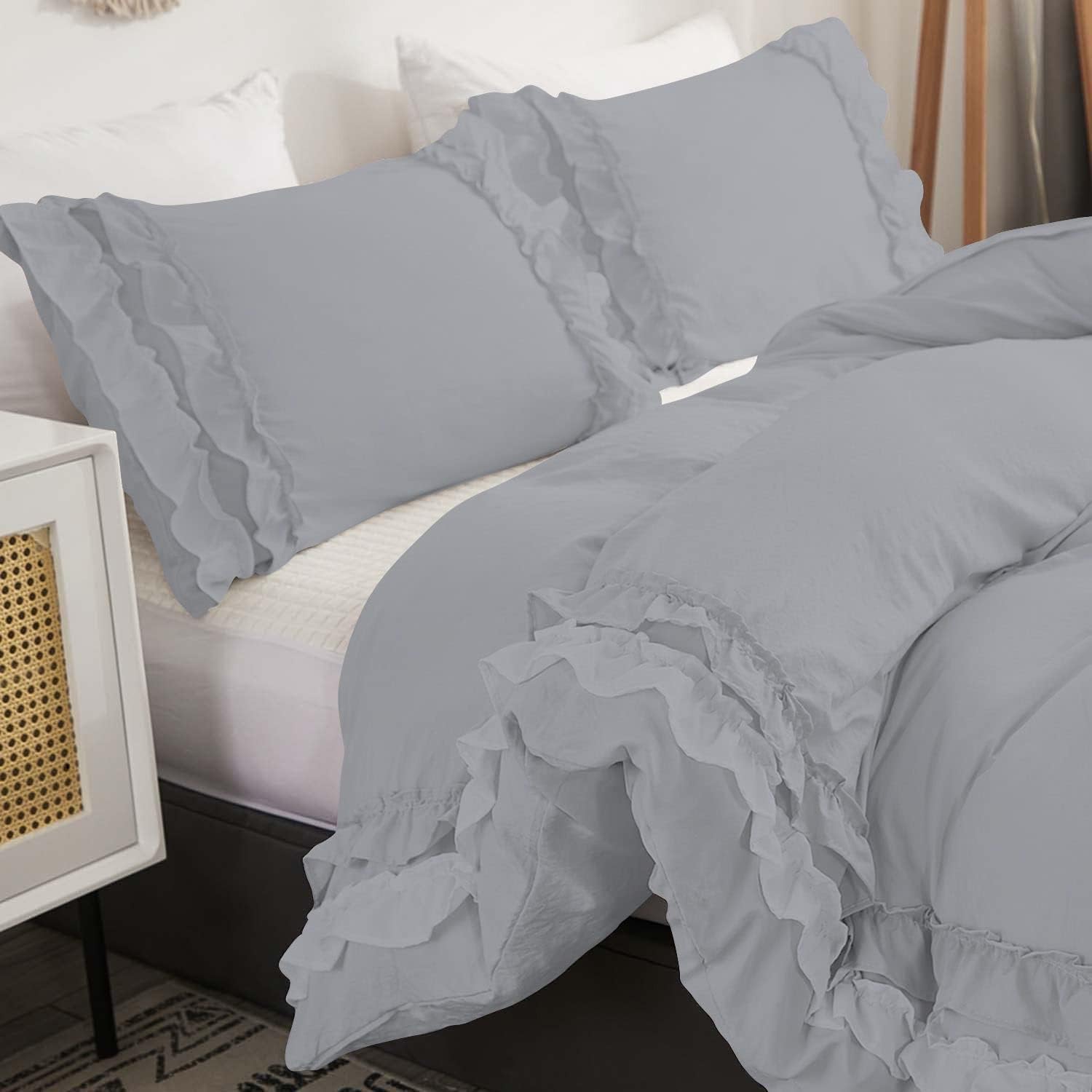 Luxury Cotton Frilled Duvet Set-Grey - 99 Bedding Store