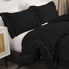 Luxury Cotton Frilled Duvet Set Black - 99 Bedding Store